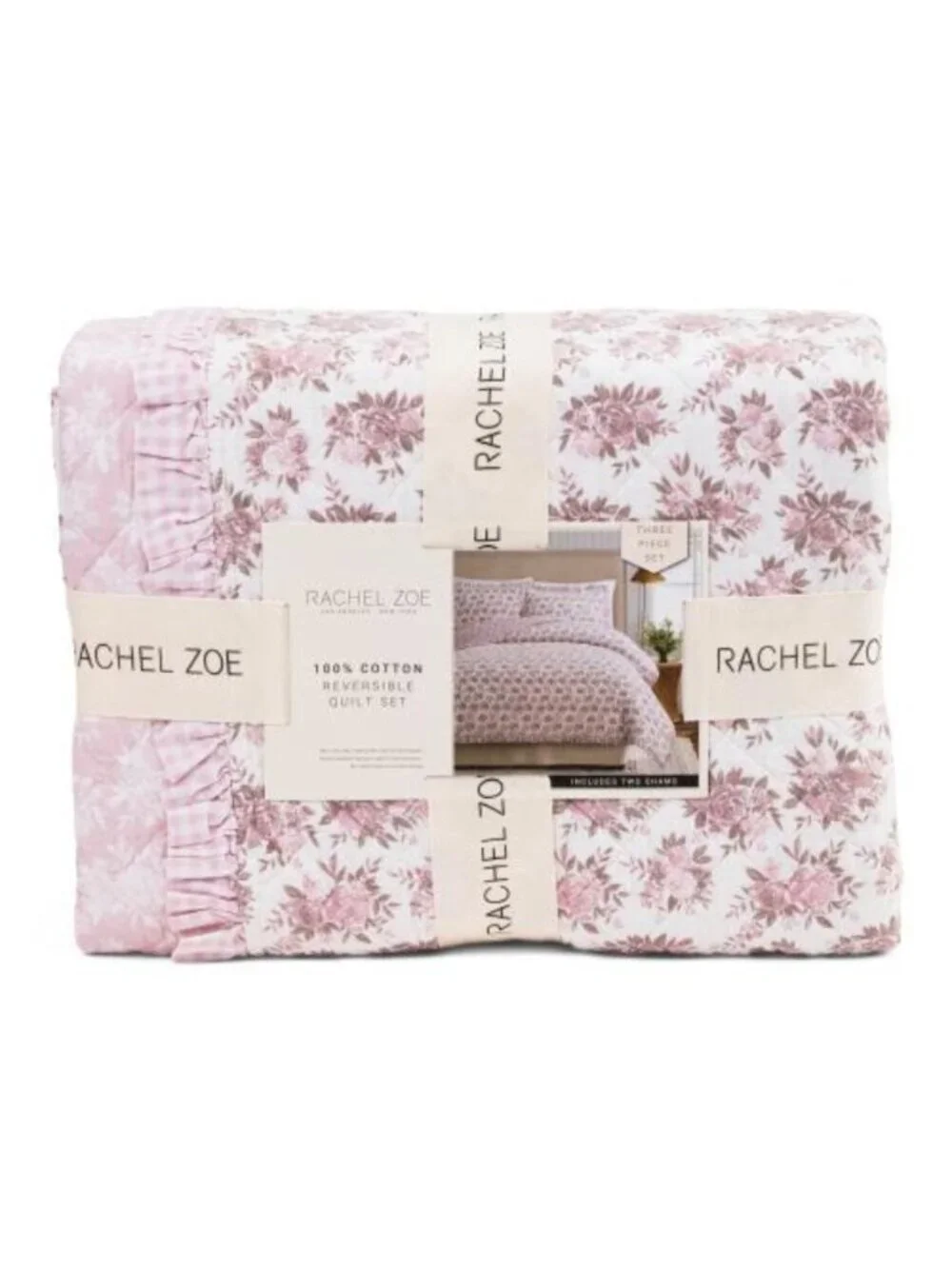 RACHEL ZOE Reversible Floral Quilt Set With Ruffles
